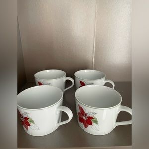 Block Spal Poinsettia Coffee‎ and Tea Cups - Set of 4, 1982, Made in Portugal
